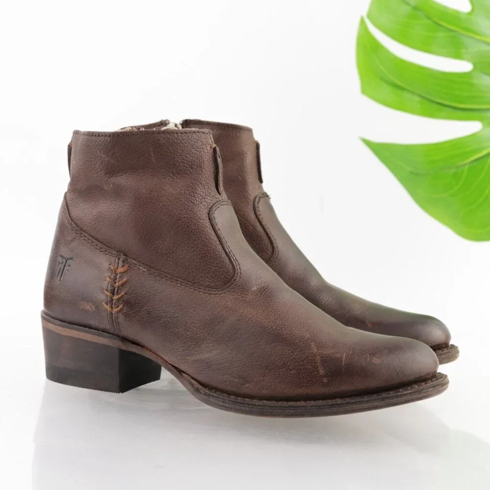 Frye Womens Diana Stitch Boots Size 6 Brown Leather Western Booties Block Heel - Picture 14 of 14